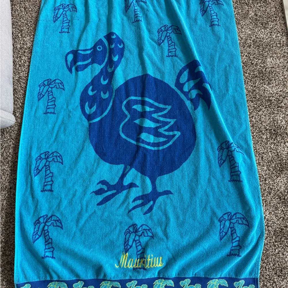 Mauritius Blue Beach Towel with Dodo Bird & Palm Tree Design – 100% Cotton